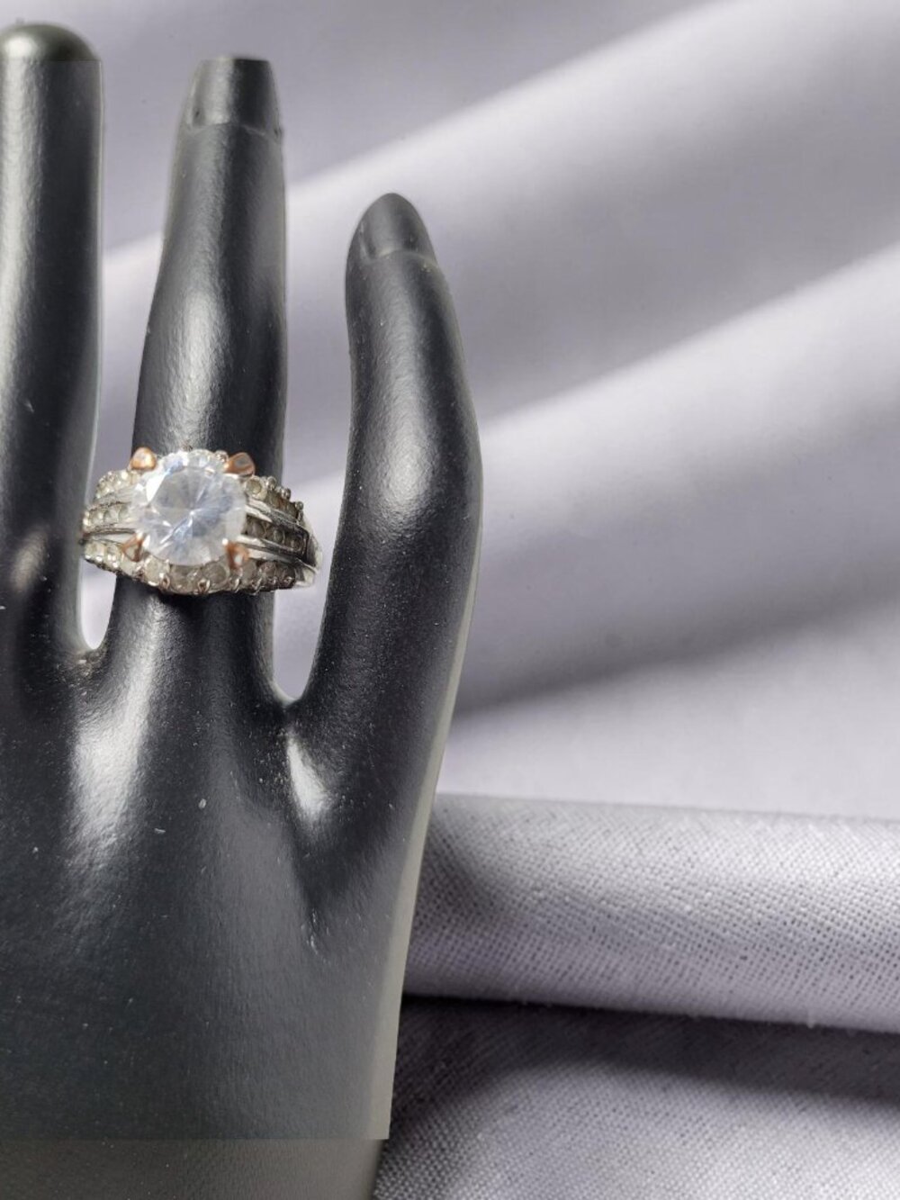 Vintage 1960's Silvertone Center Round Brilliant Cut Chrystal Promise Ring - Picture 8 of 16